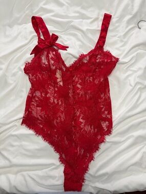 Victoria's Secret Red Lace Top with Gold Logo Tag